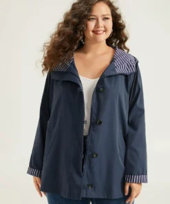 Striped Patchwork Zipper Pocket Drawstring Coat -Clothing Shop 934229147 ry