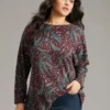 Paisley Print Round Neck Slightly Stretchy T-shirt