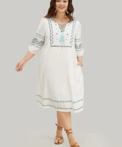 Bandana Print Tassels Lantern Sleeve Pocket Midi Dress -Clothing Shop 93509153 jq