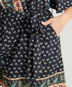 Bandana Print Wrap Ruffle Sleeve Pocket Belted Romper -Clothing Shop 935142503 fn