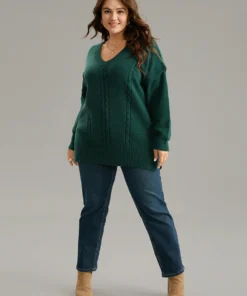 Cable Knit Patchwork Drop Shoulder Pullover -Clothing Shop 935500172 tl