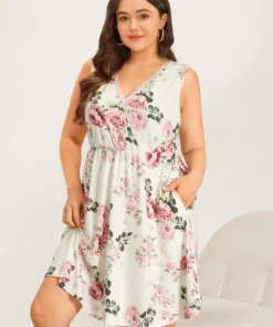 Floral Print Pocket Lace Panel Overlap Collar Tank Sleep Dress 13 Floral Print Pocket Lace Panel Overlap Collar Tank Sleep Dress -Clothing Shop 936230746 kv