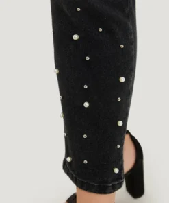 Beaded Detail Pocket Very Stretchy Black Wash Jeans -Clothing Shop 936704277 xz