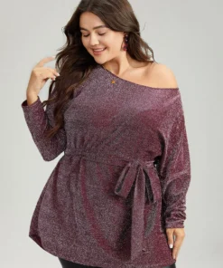 Luxe Belted Curved Hem Dolman Sleeve T-shirt -Clothing Shop 936925568 jx