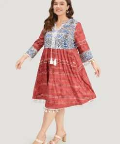 Bandana Print Contrast Tassels Trim Ties Notched Dress -Clothing Shop 937353276 zg 77c1b645 3faf 4f63 9a0f 037f10990792