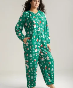 Christmas Graphic Hooded Pocket Sleep Jumpsuit -Clothing Shop 938684029 cl