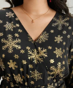 Glitter Snowflake Elastic Waist Ruched Wrap Blouse 18 Glitter Snowflake Elastic Waist Ruched Wrap Blouse -Clothing Shop 938953583 oo