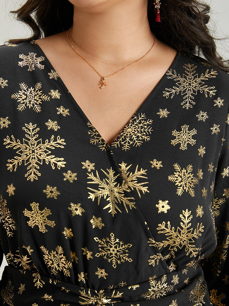 Glitter Snowflake Elastic Waist Ruched Wrap Blouse 9 Glitter Snowflake Elastic Waist Ruched Wrap Blouse - Image 7