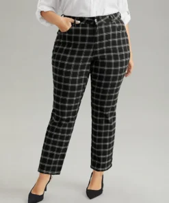 Plaid Print Straight Leg Pocket Jeans