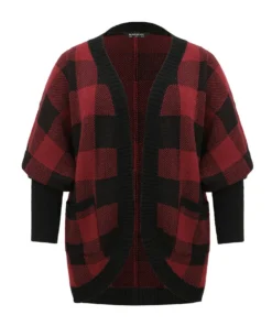 Plaid Contrast Open Front Dolman Sleeve Cardigan -Clothing Shop 939494467 wh