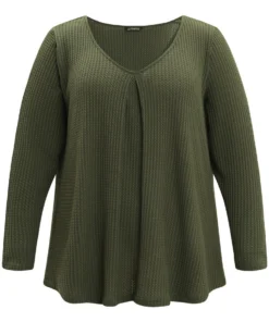 Plain Waffle Knit Scoop Neck Plicated Detail T-shirt -Clothing Shop 939848001 iy 01e29628 df22 4e38 9f06 16deeca3f56a