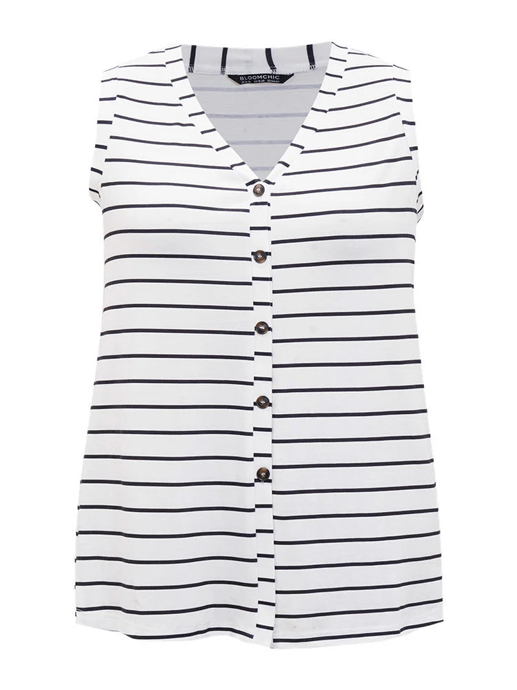 Striped Print Button Through Tank Top 11 Striped Print Button Through Tank Top - Image 9