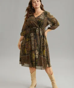 Boho Print Wrap Elastic Waist Belted Dress 13 Boho Print Wrap Elastic Waist Belted Dress -Clothing Shop 94055353 qp