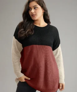 Colorblock Contrast Crew Neck Pullover -Clothing Shop 940929969 at