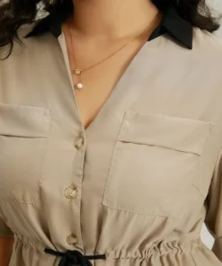 Contrast Drawstring Roll Tab Sleeve Patched Pocket Blouse 22 Contrast Drawstring Roll Tab Sleeve Patched Pocket Blouse -Clothing Shop 941176975 mm 3dd7ac07 d7bd 47ba abdc 4637055c715e