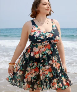 Floral Ruffle Hem Twist Ruched Swim Dress -Clothing Shop 941453266 xh