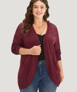 Plain Patched Pocket Curved Hem Cardigan -Clothing Shop 941803390 iq