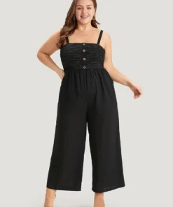 Striped Patchwork Pocket Button Detail Shirred Cami Jumpsuit