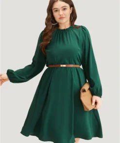 Anti-Wrinkle Frill Trim Elastic Cuffs Dress