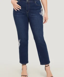 Floral Embroidered Very Stretchy High Rise Jeans -Clothing Shop 942320209 ur