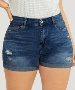 Skinny Very Stretchy Light Wash Roll Hem Distressed Denim Shorts -Clothing Shop 942325618 nd 9b8d3ce0 53e6 4cfa b7a2 dbfeedc797f4