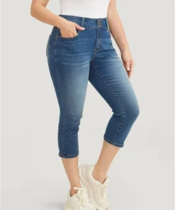 Very Stretchy High Rise Medium Wash Cropped Jeans -Clothing Shop 943159927 zr
