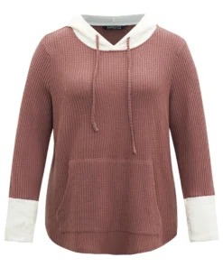 Waffle Knit Pocket Hooded Patchwork Sweatshirt -Clothing Shop 944707822 go 7ed5ca69 f276 4058 835d 81515a67785f