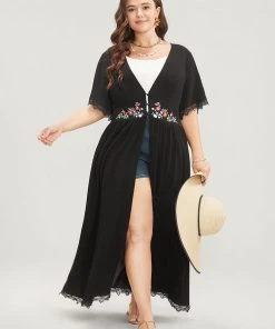 Floral Embroidered Lace Trim Button Front Kimono 12 Floral Embroidered Lace Trim Button Front Kimono -Clothing Shop 944925652 fc 02beecd4 5793 4ee7 81b9 88512dfdff52