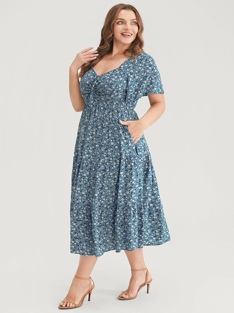 Ditsy Floral Drawstring Ruched Pocket Ruffle Tiered Dress 12 Ditsy Floral Drawstring Ruched Pocket Ruffle Tiered Dress - Image 10