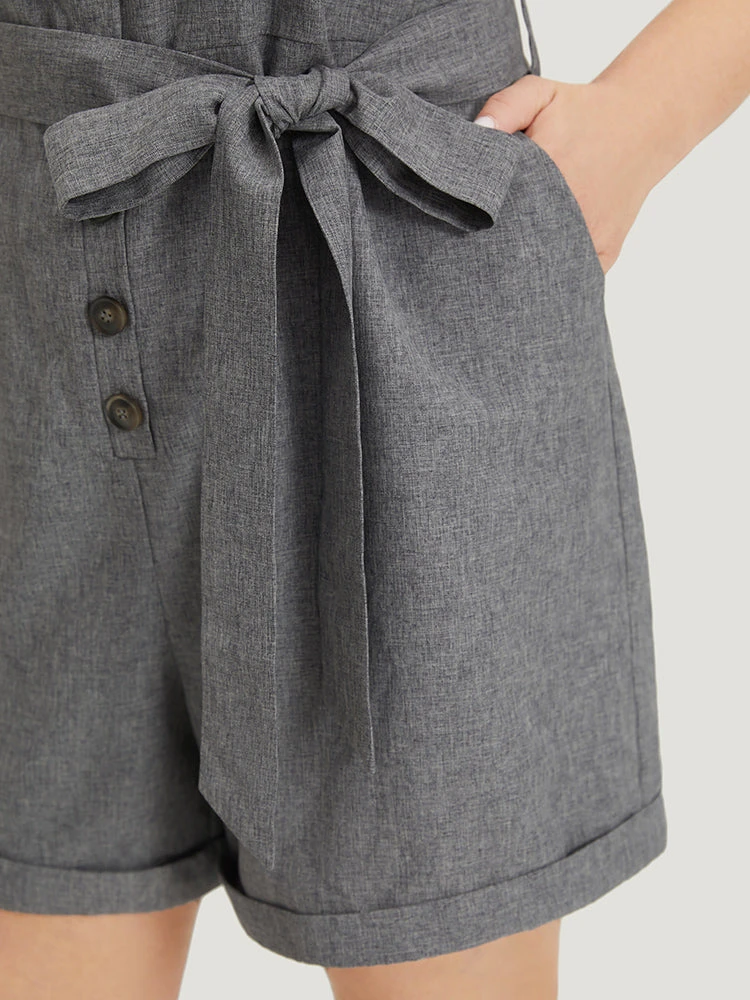 Plain Belted Button Through Roll Hem Tank Jumpsuit 10 Plain Belted Button Through Roll Hem Tank Jumpsuit - Image 8