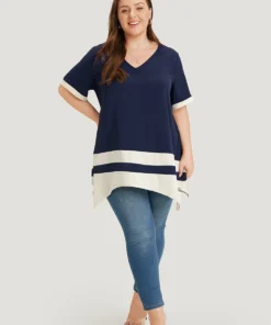 Anti-Wrinkle Two Tone Hanky Hem Blouse 25 Anti-Wrinkle Two Tone Hanky Hem Blouse -Clothing Shop 945449438 vx