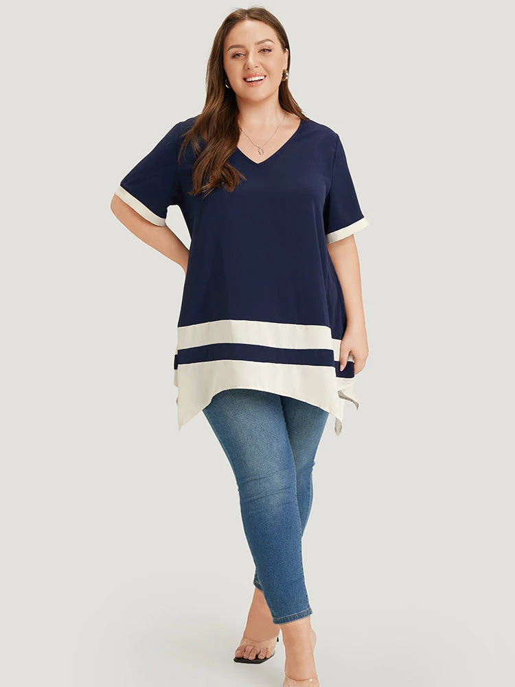 Anti-Wrinkle Two Tone Hanky Hem Blouse 6 Anti-Wrinkle Two Tone Hanky Hem Blouse - Image 4