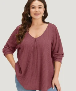 Plain Waffle Knit Scoop Neck Plicated Detail T-shirt -Clothing Shop 945643631 ig 0065ef53 d586 4caa 90d8 4f8e0e5974ee