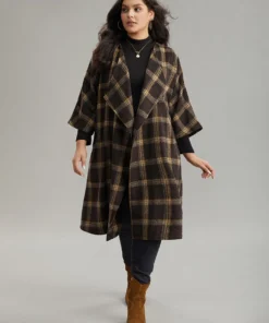 Plaid Asymmetrical Neck Dolman Sleeve Belted Coat -Clothing Shop 946384895 va 7ff3b070 01be 475d 95fc cae5dc972be3