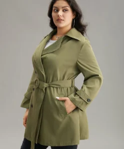 Plain Double Breasted Belted Pocket Windbreaker 14 Plain Double Breasted Belted Pocket Windbreaker -Clothing Shop 946491097 je