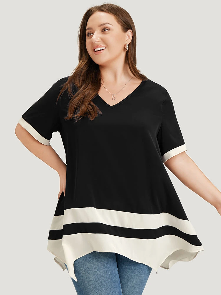 Anti-Wrinkle Two Tone Hanky Hem Blouse 21 Anti-Wrinkle Two Tone Hanky Hem Blouse - Image 19