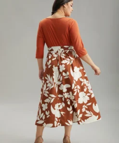 Silhouette Floral Print Cowl Neck Belted Split Hem Dress -Clothing Shop 946631122 cg