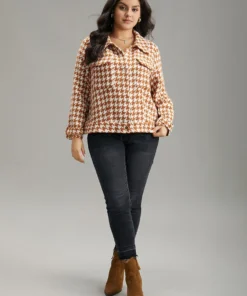 Houndstooth Lapel Collar Flap Detail Coat -Clothing Shop 946697737 th