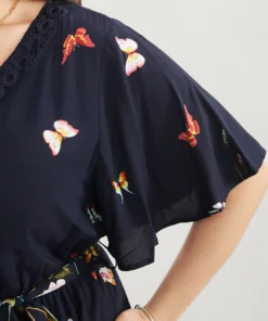 Floral & Butterfly Print Contrast Lace Pocket Belted Ruffles Dress -Clothing Shop 946904862 nk 094827fd f940 4388 8690 5533231fb22c