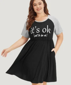 Supersoft Essentials Letter Print Raglan Sleeve Elastic Waist Dress -Clothing Shop 946953833 tu 746ea23e 1154 4fea bb7c e3d9a71b3618