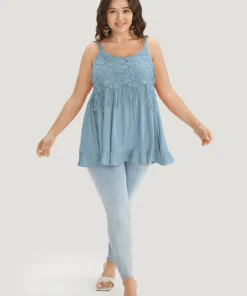 Plain Contrast Lace Ruffle Hem Cami Top 35 Plain Contrast Lace Ruffle Hem Cami Top -Clothing Shop 9469963 op