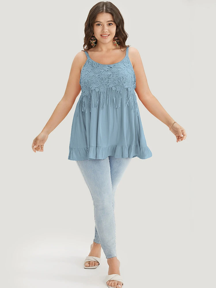 Plain Contrast Lace Ruffle Hem Cami Top 16 Plain Contrast Lace Ruffle Hem Cami Top - Image 14