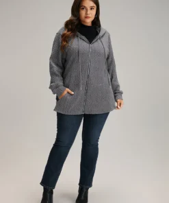 Plain Textured Zipper Hooded Sweatshirt -Clothing Shop 947150537 hm 6129f7c0 40f3 46a3 88f6 73bc94e06277