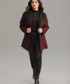 Lapel Collar Contrast Patchwork Zipper Belted Coat 9 Lapel Collar Contrast Patchwork Zipper Belted Coat -Clothing Shop 947223084 cd