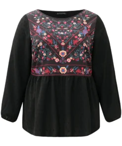 Boho Print Patchwork Lantern Sleeve Gathered Blouse -Clothing Shop 947399383 qb