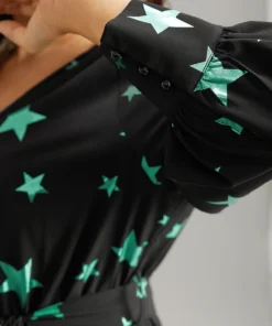 Star Glitter Belted V Neck Jumpsuit -Clothing Shop 9474216 kh