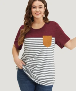 Striped Patchwork Round Neck Patched Pocket T-shirt 38 Striped Patchwork Round Neck Patched Pocket T-shirt -Clothing Shop 947448247 rb 6460aa8d 5b23 48f2 b7b6 a25ac4de62d0