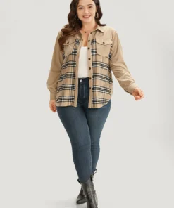 Plaid Pocket Button Through Patchwork Shirt Collar Jacket -Clothing Shop 947678827 qc