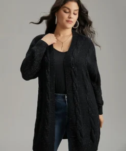 Lurex Cable Knit Drop Shoulder Cardigan