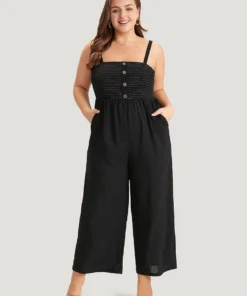 Striped Patchwork Pocket Button Detail Shirred Cami Jumpsuit 12 Striped Patchwork Pocket Button Detail Shirred Cami Jumpsuit -Clothing Shop 94810153 dc